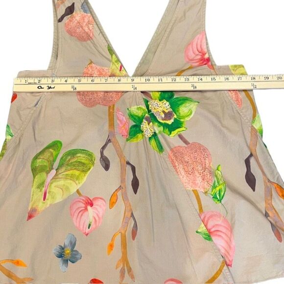TIBI Floral Cotton Poplin Top Taupe Tropical Grasshoppers Women's Size 4 - Picture 11 of 13